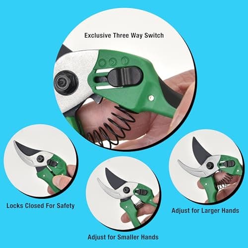 8 Inch Garden Pruner with a SK5 Carbon Steel, Non-stick, Rust Resistant Blade. Adjustable for Small and Large Hands