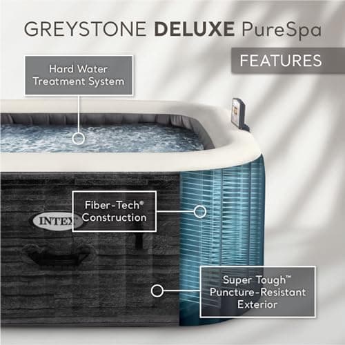 INTEX PureSpa Greystone Deluxe Inflatable Hot Tub, with with Built-in FastFill Inflation System, Spa Control App, and 4 Person Capacity, 83" x 28"