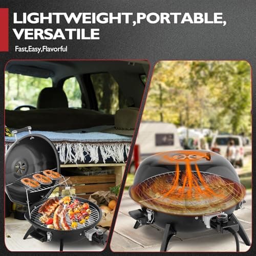Outvita Indoor/Outdoor Electric Grill, 1600W Portable Removable Stand Grill with Double Layer Design for Countertops, BBQ, Patio & Backyard (Black)
