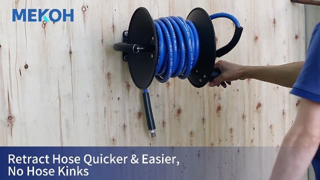 Heavy Duty Power Washer Hose Reel - 50ftx3/8' / 65ftx1/4', M22-14 Fitting, Wall/Trailer/Van Mount, Manual Crank