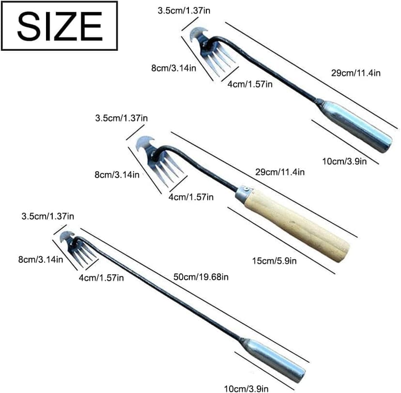 2023 New Weeding Artifact Uprooting Weeding Tool, Premium Manganese Steel Forged Weed Puller 4 Teeth Dual Purpose Weeder, Hand Weeder Tool for Gardening with Long Handle (11.4 Inch Iron Handle)