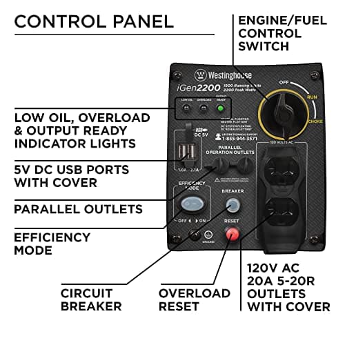 Westinghouse 2200 Peak Watt Super Quiet & Lightweight Portable Inverter Generator, Gas Powered, Parallel Capable, Long Run Time