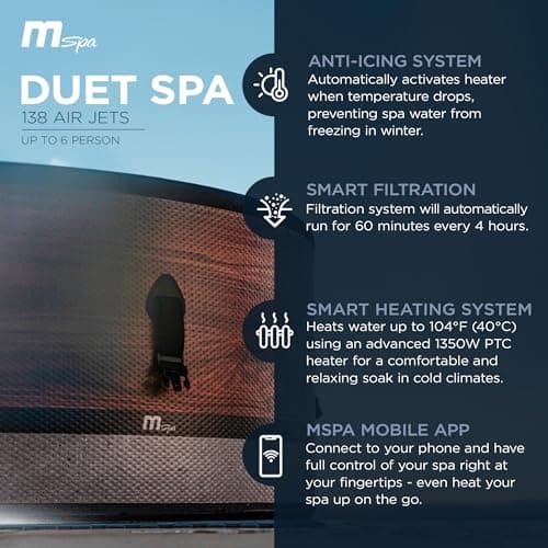 M Spa Round Inflatable Bubble Massage Spa, 4 to 6 Person Outdoor Hot Tub, Duet