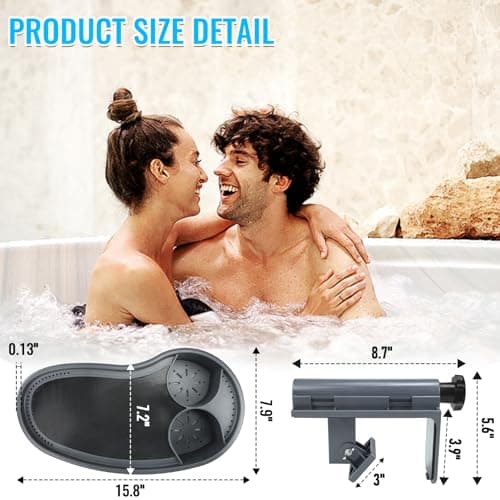 Larger Surface Adjustable Hot Tub Tray, 15.8" × 7.9" Hot Tub Cup Holder with Two Drink Holders, Floor Standing Bathtubs Tray with Wall Thickness of 2.38"- 4.92", Non-Slip Drainage Bathtub Storage