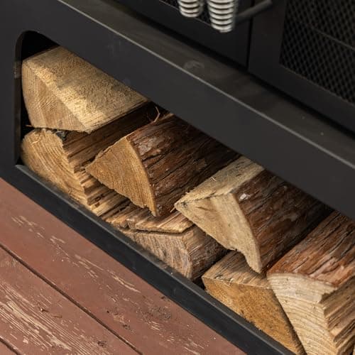 70 Inch Rectangular Outdoor Fireplace - Steel Woodburning Fireplace with Side Tables - Fire Place with Integrated Log Storage and Log Poker - Durable Fireplace for Patio Backyard