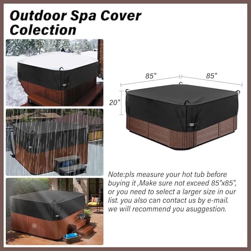 Square Hot Tub Cover 85 x 85 inch, 600D Heavy Duty Oxford Fabric SPA Cover for Hot Tub, Waterproof Outdoor SPA Hard Cover Protector, Waterproof & Anti-UV Jacuzzi Cover, Black