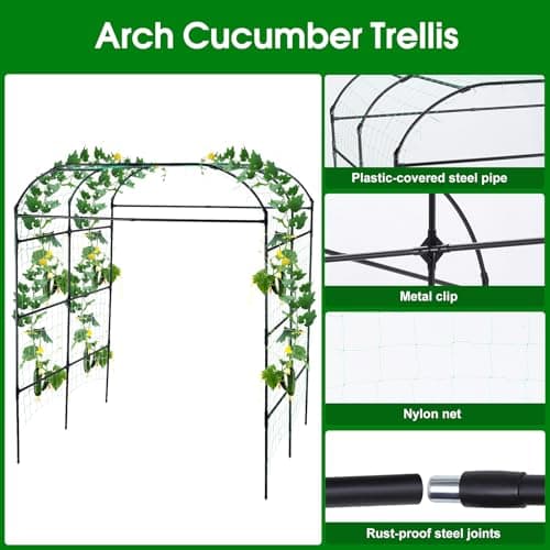 Garden Arch Trellis for Climbing Plants Outdoor, Grape Vine Tomato Bean U Frame Plant Vegetable Support, Cucumber Pergola for Backyard, Black