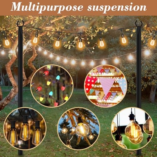 7 Pack String Light Poles,Metal Poles for Hanging Outdoor Light Strings,7 Pack 10 FT Light Poles Stand for Outside Garden,Patio,Wedding,Backyard,Deck,Party