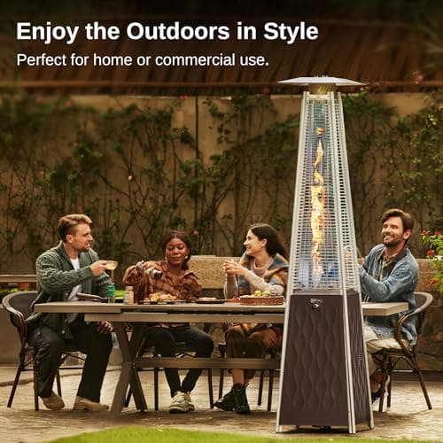 EAST OAK Pyramid Patio Heater, 48,000 BTU Outdoor Patio Heater, Quartz Glass Tube Propane Heater for Commercial & Residential, Triple Protection System, With Wheels, 2024 Upgrade, Bronze