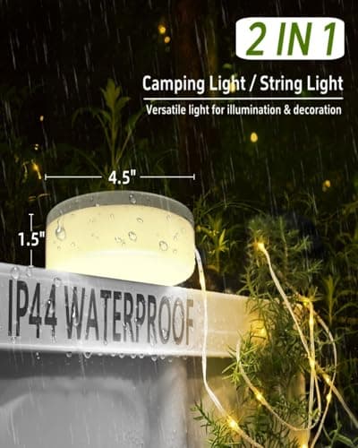 Solar Camping String Lights, 32.8FT Fairy String Lights 130LEDs, Portable Waterproof Camping Lamp with 8 Lighting Modes, Hanging Rechargeable Tent Lantern for Awning Garden Yard Party Decor