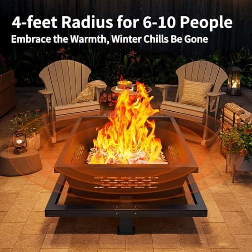 43" Large fire Pit, Square Outdoor Fire Pit with Pocker, Hight Quality Wood Burning Fire Pit for Camping, Backyard, Patio