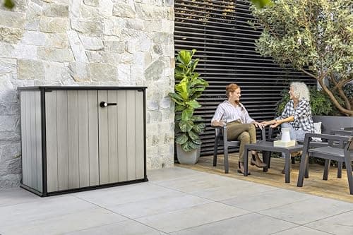 Keter Patio Store 4.6 x 4.0 ft. Resin Outdoor Storage Shed with Paintable and Drillable Walls for Customization-Perfect for Yard Tools and Pool Toys, Grey