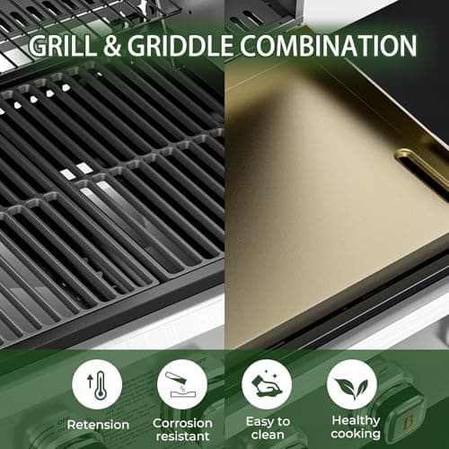 Brand-Man Griddle Grill Combo 6-Burner, 2 in 1 Versatile Propane Gas Grill and Griddle with Double Lids, BBQ Combo for Outdoor Kitchen & Backyard Barbecue Cooking