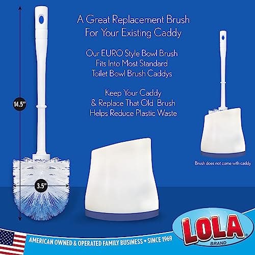 Lola Products “Classic” Toilet Brush, Durable Fiber Stiff Bristles, Bathroom Toilet Bowl Cleaner, Compact Size, Non-Scratch, Long-Lasting - 1 Pack