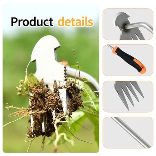 Weed Puller Tool，2024 New Garden Weeder Tool Stainless Steel Hand Weeder Tool,4 Teethes Dual Purpose Weed Remover Tool Weeding Tools for Gardening (Rubber Handle)