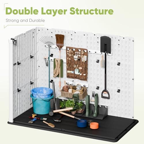 Devoko Outdoor Storage Cabinet 26 Cu Ft with Pad-Lockable Doors, Horizontal Storage Shed Waterproof Patio Tools Storage Box for Sofa Cushions, Gardening Tools and Accessories (White)