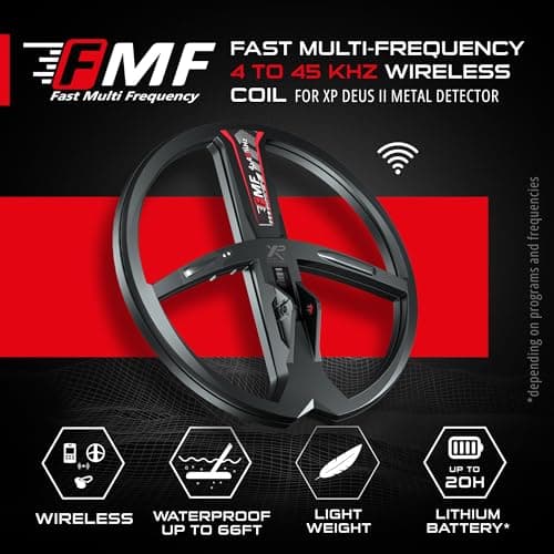 XP Metal Detectors 11” FMF Coil Compatible with Deus II Metal Detector - Fast and Simultaneous Multi Frequency Coil from 4 to 45 kHz - with Coil Cover & Lower Stem