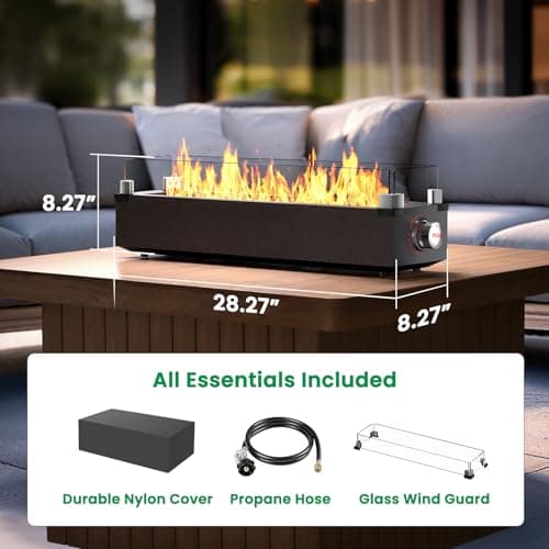 Ciays 28 Inch Table Top Propane Fire Pit, 50,000 BTU Tabletop Firepit with Glass Wind Guard & Glass Beads, Nylon Cover, Portable Outdoor Portable Fireplace for Patio and Camping