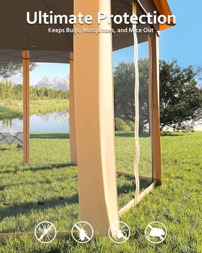 Pop Up Gazebo 13x13Ft, Outside Canopy Tent with 6 Pcs Mosquito Netting, One Push Setup for Backyard Patio Garden Activities - Khaki & Beige