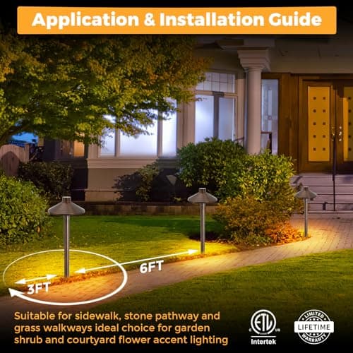 Gardencoin Solid Brass Low Voltage Pathway Lights (6.7'' Shade, 21.9'' Tall), 12V AC/DC Heavy Duty LED Landscape Path Lights Outdoor Wired, Antique Bronze Walkway Lights with Larger Stake, 6-Pack