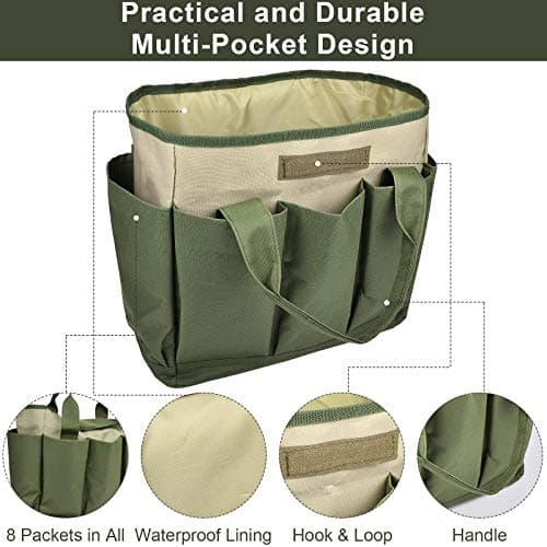 Garden Tool Bag, Garden Tote Bag With 8 Pockets, Canvas Garden Tool Storage Bags, Heavy-duty Large Organizer Bag for Garden Tool Kit, Gardening Organizer for women Men Indoor and Outdoor Gardening