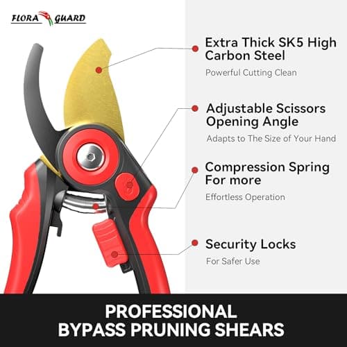 FLORA GUARD Bypass Pruning Shears, Garden Shears Heavy Duty Tree Trimmers & Garden Clippers with Ergonomic Handle, Ideal Hand Pruners for Gardening, Shrubs & Branch Cutting.（HC177）
