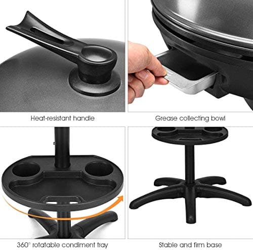 Happygrill Electric Grill with Temperature Control 1350W Non-Stick BBQ Stand Grill for Outdoor Patio Garden
