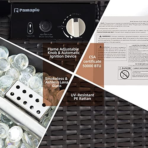 Propane Fire Pits, PAMAPIC 50,000 BTU Auto-Ignition Outdoor Fire Pit Table with Glass Wind Guard,41 Inch Outdoor Fire Tables for Patio Garden Deck Backyard Poolside