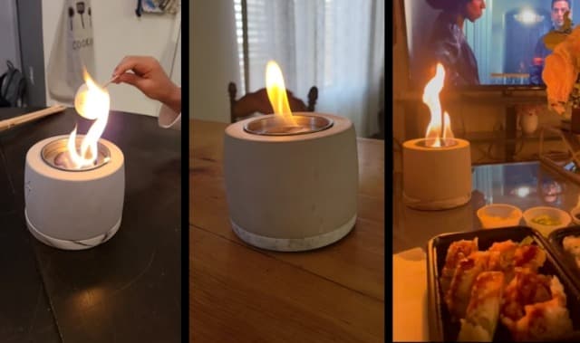 Concrete Tabletop Fire Pit with ASTM Certified, Table Top Portable Rubbing Alcohol Fireplace Indoor Outdoor Decor Long Time, White