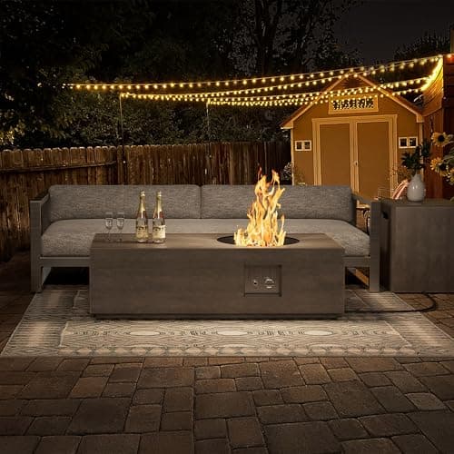 48" Propane Fire Pit for Backyard with Round Burner - 50,000 BTU Fire Pit Table with Lid, Rocks, Cover & Tank Storage - Outdoor Gas Fireplace for Patio and Deck (Grey, 48" Standard)