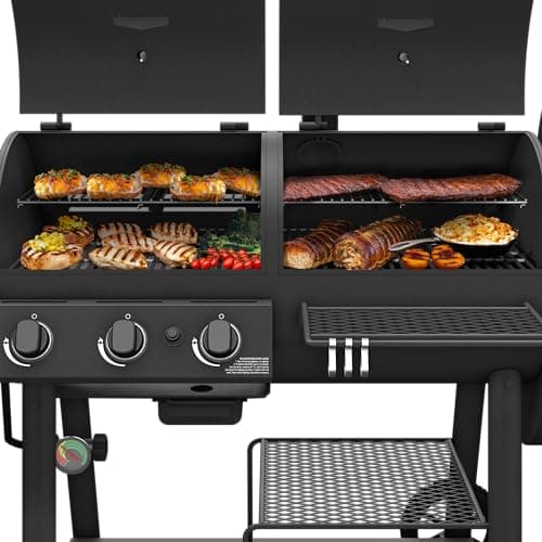 OKLAHOMA JOE'S® Canyon™ Deluxe Charcoal and Propane Gas Combination Smoker and Grill, Black Steel, 24203005