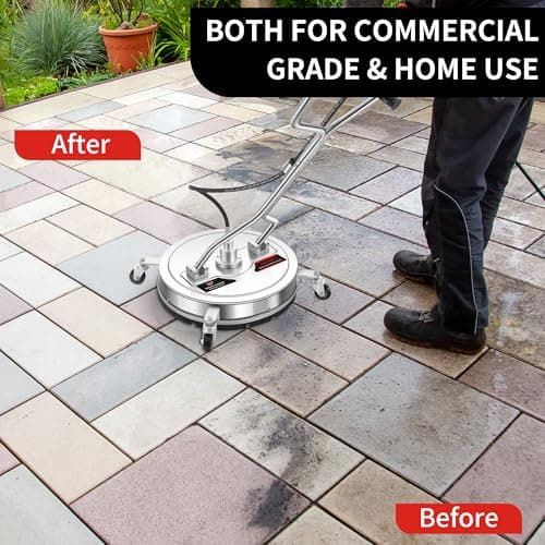 20" Pressure Washer Surface Cleaner with 4 Wheels - Stainless Steel Dual Handle Surface Cleaner for Pressure Washer Attachment for Concrete, Patio, Sidewalk, Deck and Driveways