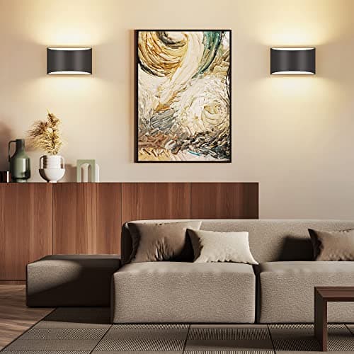 TRLIFE Modern Wall Sconces, 3000K/4000K/6000K Selectable and Dimmable LED Wall Sconce 12W Aluminum Wall Mounted Light Set of 2 Hardwired Wall Sconces for Bedroom Bedside Living Room Hallway(Black,2P)