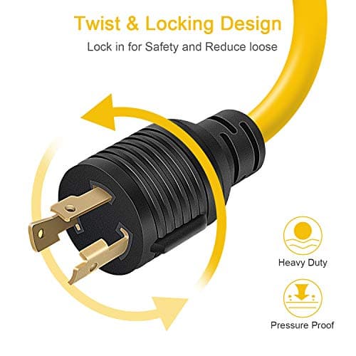 30 Amp to 110 Adapter Generator Power Cord, 3 Prong 30 Amp to 15 Amp Generator Adapter, Nema L5-30P Male to 3X 5-20R Female with Lighted End, 1.5 FT