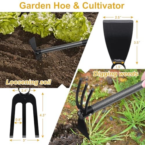 Garden Hoe and Cultivator, Heavy Duty Hand Hoe with Tiller with 31” Long Handle, Cultivator Hoe Garden Tools Durable Cultivator Hoes Rake Fork for Gardening Weeding Planting Loosening Soil