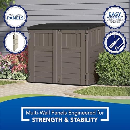 Suncast 34 Cu. Ft. Horizontal Shed for Outdoor Storage w/Locking System, Stoney/Black