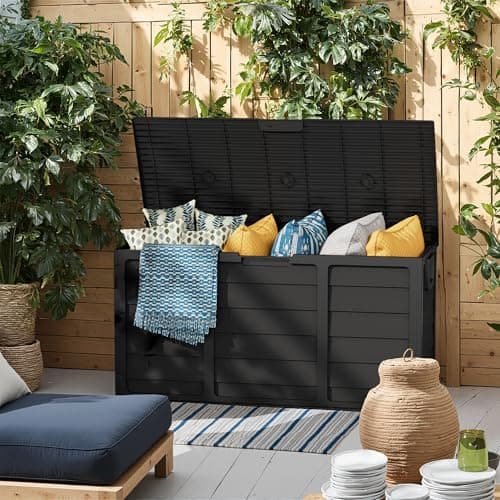 Oakcloud 75 Gallon Resin Deck Box - Waterproof Outdoor Indoor Storage Container for Patio, Garden, Pool Tools, Black
