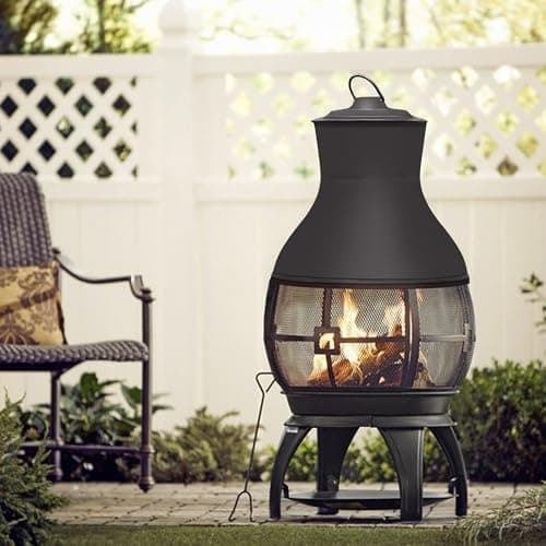 BALI OUTDOORS Fire Pit Wood Burning Chiminea Outside Fireplace Patio Small Firepit, Size 17.7" W x 35.6" H, Brown-Black