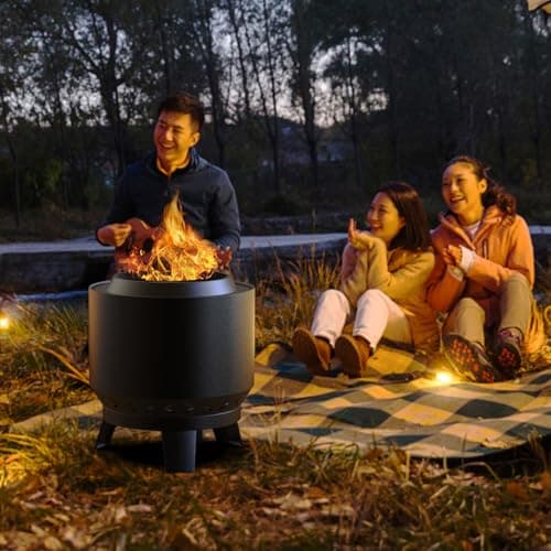 Aoxun Smokeless Fire Pits, 19 in Burning Portable Firepit with Removable Ash Pan& Waterproof Cover for Outside Wood Burning, for Patio, Camping, Backyard, BBQ