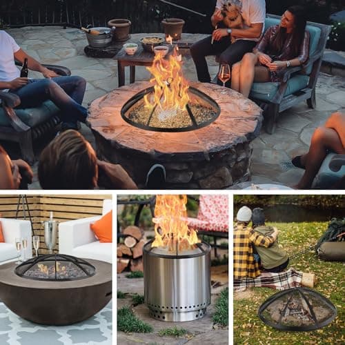 Fire Pit Spark Screen, Fire Pit Screen 22 Inch Round with Handle & Poker, Collapsible Heavy Duty Mesh Fire Pit Cover Fire Pit Lid for Outdoor/Patio/Backyard/RV Camping/Beach