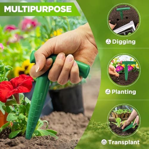2 Pack Dibbler Gardening Tool with Measurements 6.9 inch Plastic Bulb Planting Tools with Handle Seed Dibber for Planting Bulbs Digging Gardening(Green)