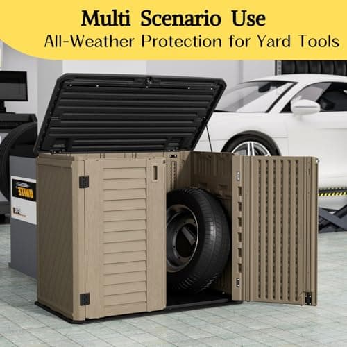 ZZM 4x2.5 FT Outdoor Storage Shed, Resin Waterproof Storage Cabinet for Garden Tools with Lockable Lid,Latch (Coffee)