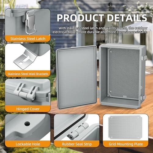 Joinfworld Waterproof Box for Electronics Outside 11.4x7.5x5.5" Outdoor Weatherproof Electrical Box Plastic Weather Proof Nema 4 Enclosure