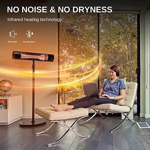 EAST OAK Electric Patio Heater, 1500W Wall Mounted & Standing Outdoor Indoor Infrared Electric Heater with IP65 Waterproof, Overheating Protection & Tip-over, 3 Heat Settings & 24H Timing