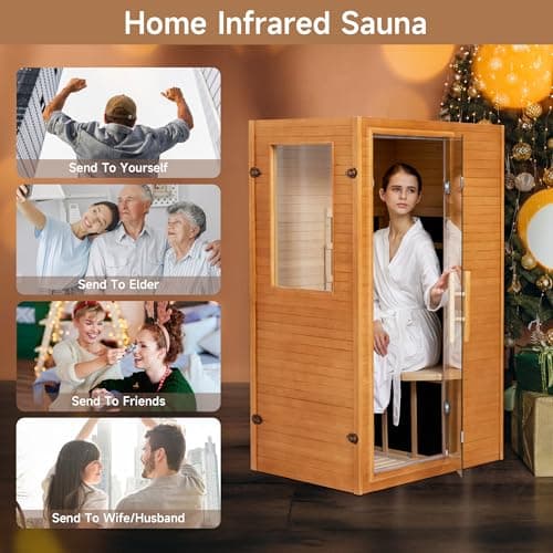 Real Relax Far Infrared Sauna, Home Indoor Sauna Room Canadian Hemlock Wooden Dry Saunas 950W 120V with Control Panel and 6 Low EMF Heaters Panels for Personal Spa