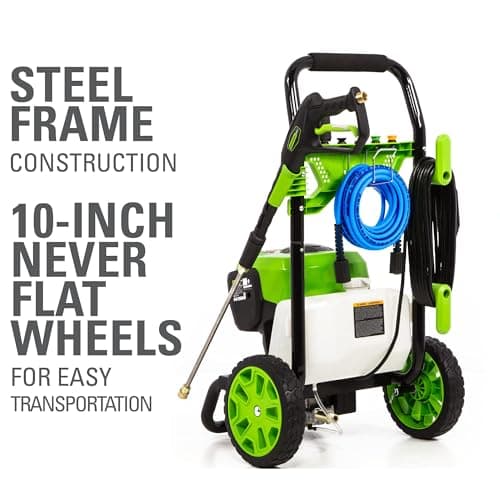 Greenworks 2300 PSI TruBrushless (2.3 GPM) Electric Pressure Washer, 25’ Hose, Quick Connect Wand, 15, 24, 40 Degree Soap and Turbo Nozzle