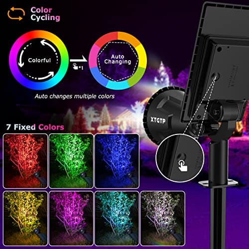 Solar Color Spot Lights Outdoor,21 LEDs Color Changing Solar Outdoor Lights,IP67 Waterproof RGB Multicolor Yard Solar Spotlights Auto On/Off for Pathway Garden Pool Patio Tree,2 Pack