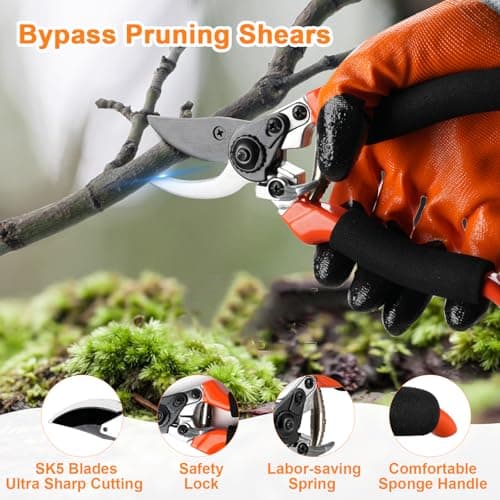 6Pcs Pruning Shears Set with Bypass Pruning Shears, Garden Scissors, Pruning Snips,Saw,Gloves,Storage Bag,Handheld Garden Shears Set for Plant