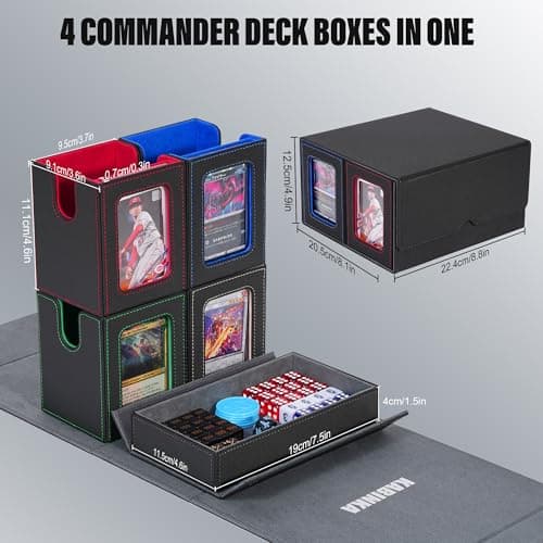Card Deck Box for MTG with Commander Display, 5 in 1 Trading Card Storage Box Fits 400+ Double-sleeved Cards, Removable Deck Case for TCG/Sports Cards with Dice Tray, 4 Magnetic Card Holders(Colorful)