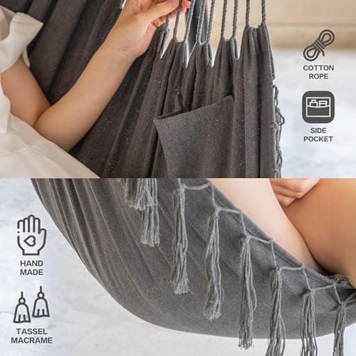 PNAEUT Hammock Chair with Stand Indoor Outdoor, Hanging Egg Swing Chair with Patented Adjustable Pillow, 2 Cushions, Bag, for Bedroom Balcony Patio, Stand 350lbs / Chair 500lbs Capacity (Dark Gray)